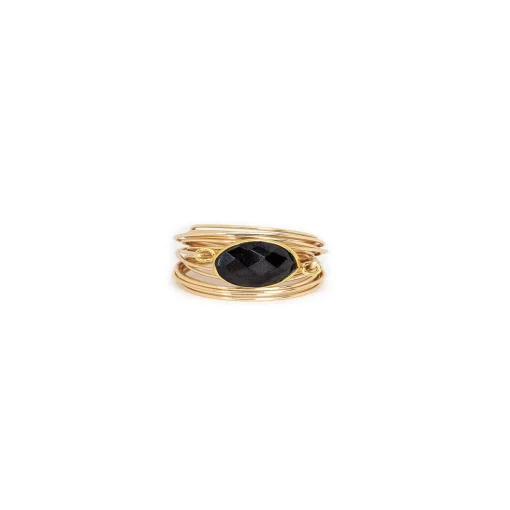 A Blonde And Her Bag - Torrey Ring In Black Onyx / Size 7 / Gold Over Copper Tarnish Resistant