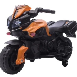 Aosom 6V Kids Motorcycle Dirt Bike Electric Battery Powered Ride On Toy Off Road Street Bike With Rechargeable Battery Pedal Headlights And Training Wheels Orange