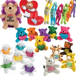 Bulk 72 Pc. Religious Valentine Plush Stuffed Toys Giveaway Kit