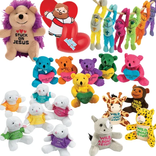 Bulk 72 Pc. Religious Valentine Plush Stuffed Toys Giveaway Kit