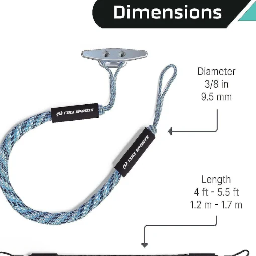 Colt Sports 2 Pack Bungee Dock Lines Mooring Rope For Boats - Blue, White And Black 7 Feet - Marine Rope, Elastic Boat, Jet Ski Secure Stainless Steel Hooks