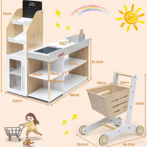 Costway Grocery Store Playset Pretend Play Supermarket Shopping Set With Shopping Cart