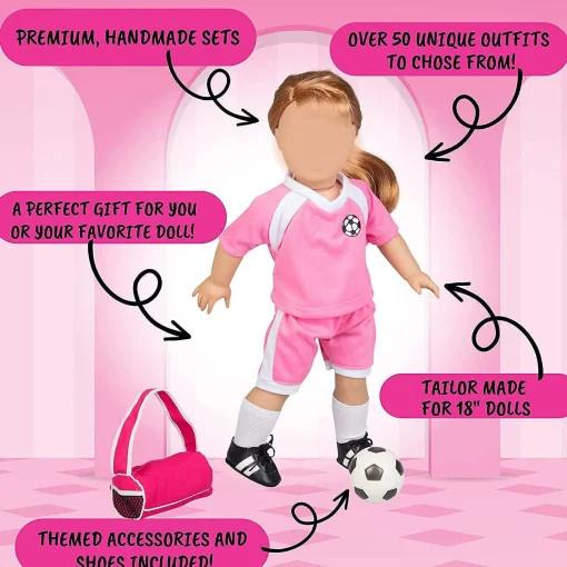 Dress Along Dolly Gymnastics Doll Outfit For 18" Dolls (4 Pc Set) - Sports Premium Costume Handmade Clothes Include Leotard, Warm-Up Pants & Jacket, Sneakers