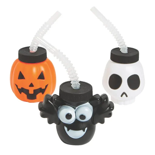 Halloween Character Bpa-Free Plastic Cups With Lids & Straws - 12 Ct.