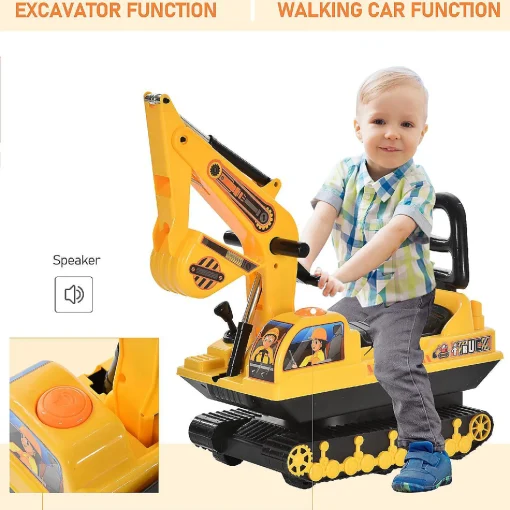 Homcom No Power Ride On Excavator Construction Truck 3Yr+ Yellow