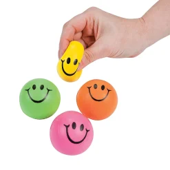 Mini Neon Smile Face Stress Balls - 24 Pc.