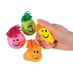 Neon Smile Face Stress Toys With Hair - 24 Pc.