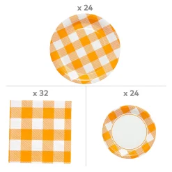 Orange Plaid Tableware Kit For 24 Guests