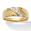 Palmbeach Jewelry Men's Yellow Gold-Plated Sterling Silver Round Cubic Zirconia Diagonal Wedding Band Ring (1.5Mm) Sizes 8-16