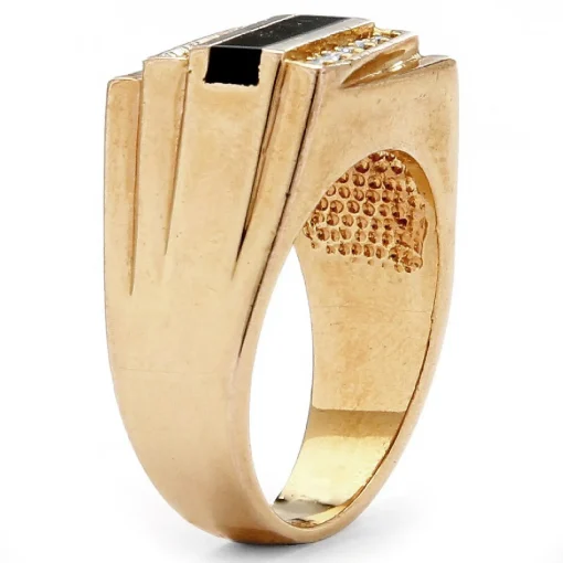 Palmbeach Jewelry Men's Yellow Gold-Plated Emerald Natural Black Onyx And Round Crystal Ring Sizes 8-13