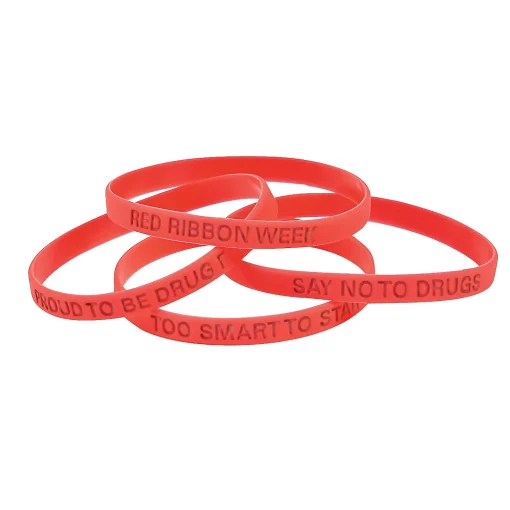 Red Ribbon Thin Silicone Bracelets - 24 Pc.