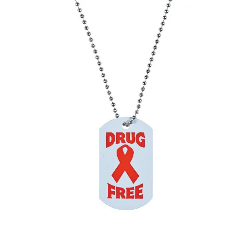 Red Ribbon Week Dog Tag Necklaces - 12 Pc.