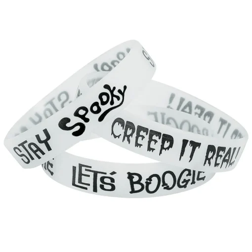 White Glow-In-The-Dark Halloween Rubber Bracelets - 12 Pc.