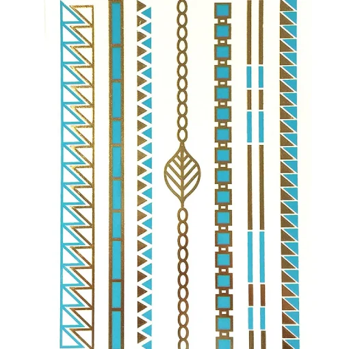 Wrapables Large Metallic Gold Silver And Black Body Art Temporary Tattoos, Geo-Leaf Bands