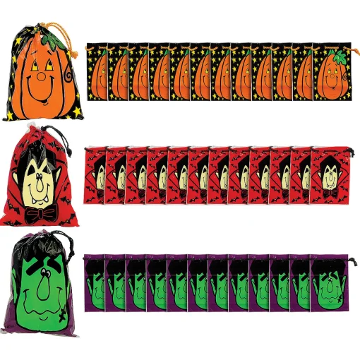 5 1/2" X 7 1/2" Large Halloween Plastic Drawstring Treat Bags - 36 Pc.