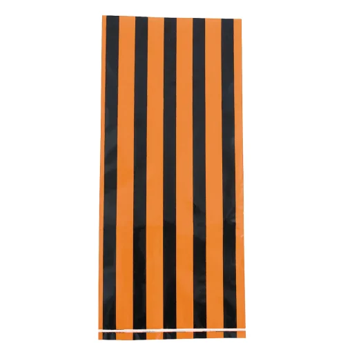 5" X 11" Black & Orange Striped Cellophane Treat Bags - 12 Pc.