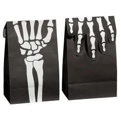 5 1/4" X 13" Fold-Over Skeleton Hand Paper Treat Bags - 12 Pc.