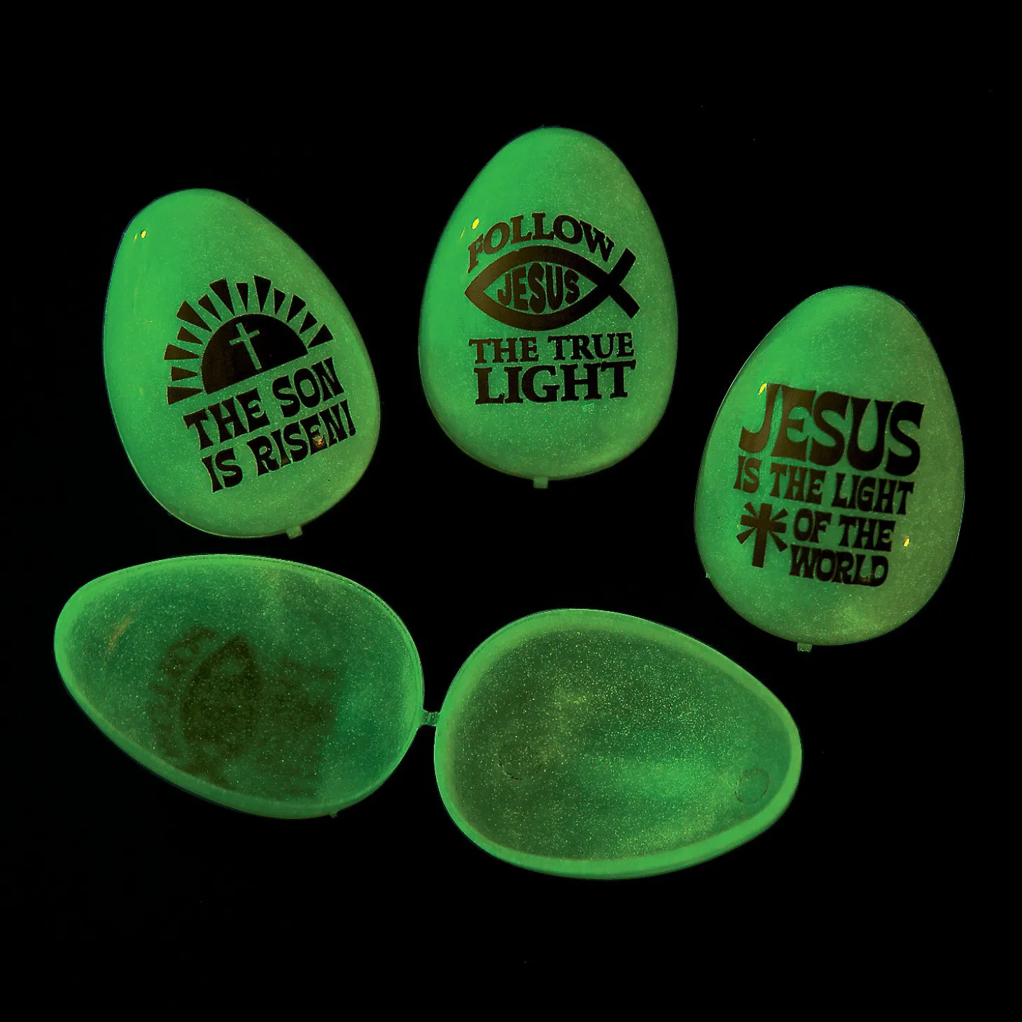 2 1/2" Bulk 72 Pc. Jesus Is The Light Glow-In-The-Dark Plastic Easter Eggs