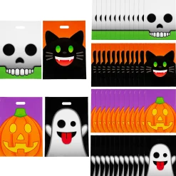12 1/2" X 17" Bulk 50 Pc. Large Halloween Emoji Face Trick-Or-Treat Plastic Goody Bags