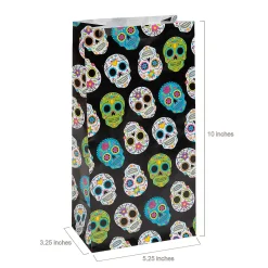 5 1/4" X 10" Day Of The Dead Sugar Skull Paper Treat Bags - 12 Pc.