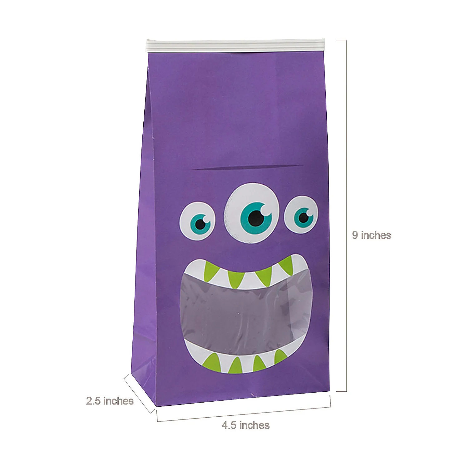 4 1/2" X 9" Halloween Tin Tie Treat Bags With Monster Mouth Window - 24 Pc.