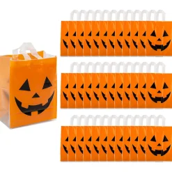9 1/2" X 12" Large Halloween Jack-O'-Lantern Plastic Tote Bags - 36 Pc.