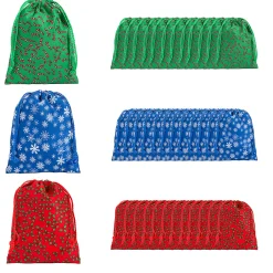 7 1/2" X 10" Small Holiday Print Drawstring Bags - 36 Pc.