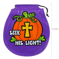 7" X 8 1/2" Bulk 72 Pc. Plastic Christian Pumpkin Drawstring Goody Bags