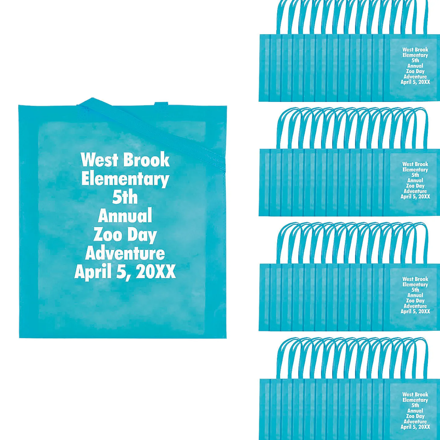 15" X 17" Bulk 300 Pc. Personalized Large Light Blue Nonwoven Tote Bags