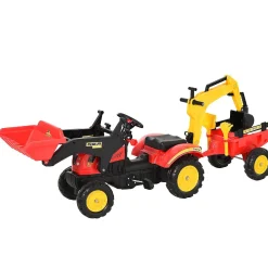 Aosom 3 In 1 Kids Ride On Bulldozer Excavator W/Cargo Trailer