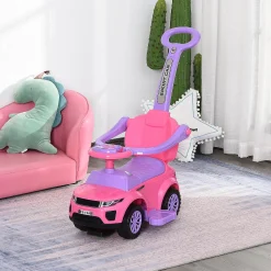 Aosom 3 In 1 Toddler Push Car W/Music Lights And Secure Bar 1-3Yr Pink