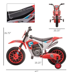 Aosom 12V Electric Motorcycle Dirt Bike Ride On W/ Training Wheels Red