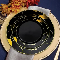 Black With Gold Marble Disposable Plastic Dinnerware Value Set (20 Settings)