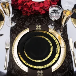 Black With Gold Moonlight Round Disposable Plastic Dinnerware Value Set (20 Settings)