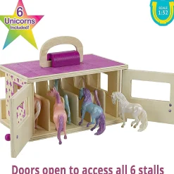 Breyer Unicorn Magic Wooden Carry Stable Playset W/ 6 Unicorns