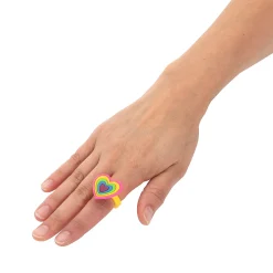 Bright Rainbow Heart Rings - 12 Pc.