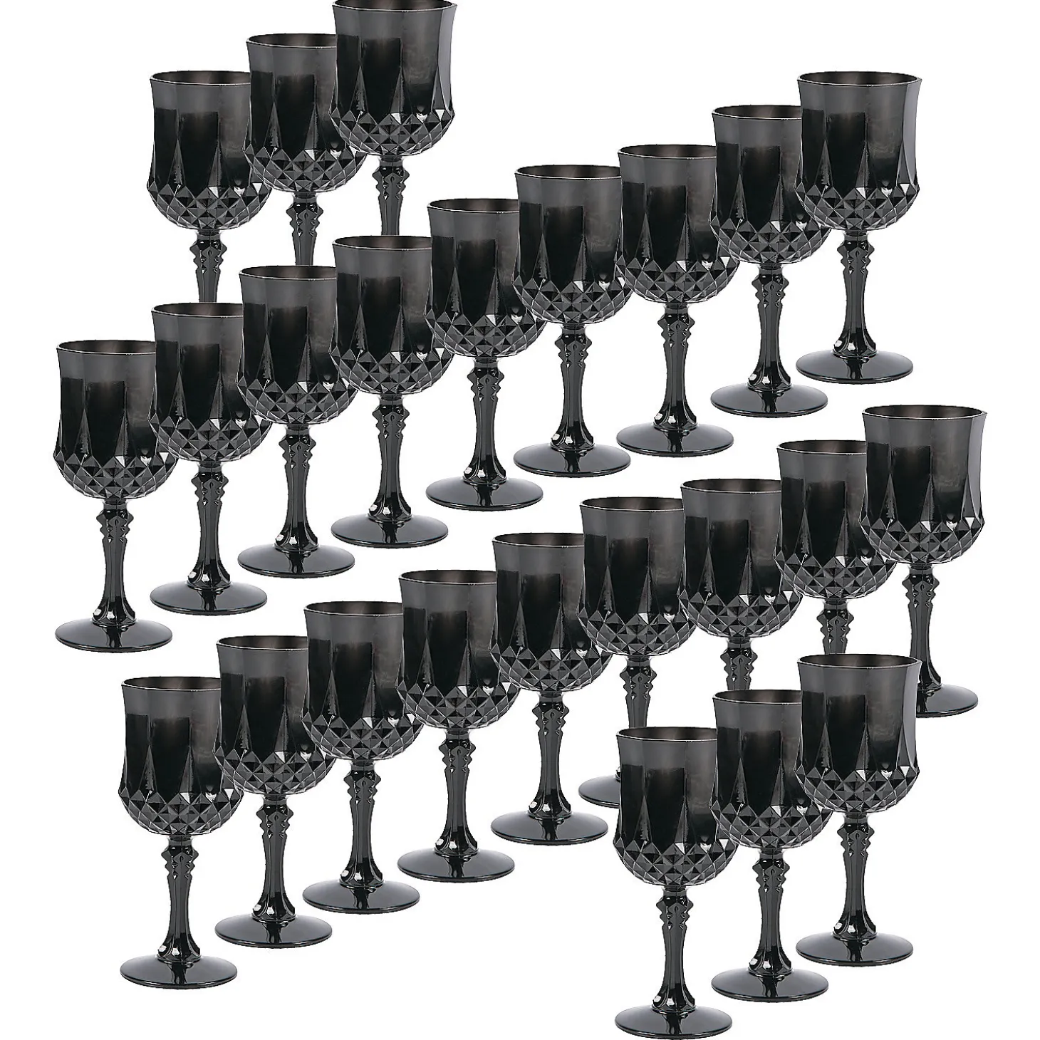 Bulk 48 Ct. Black Patterned Plastic Wine Glasses