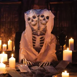 Bulk Two-Headed Life-Size Posable Skeleton Halloween Decorations - 3 Pc.