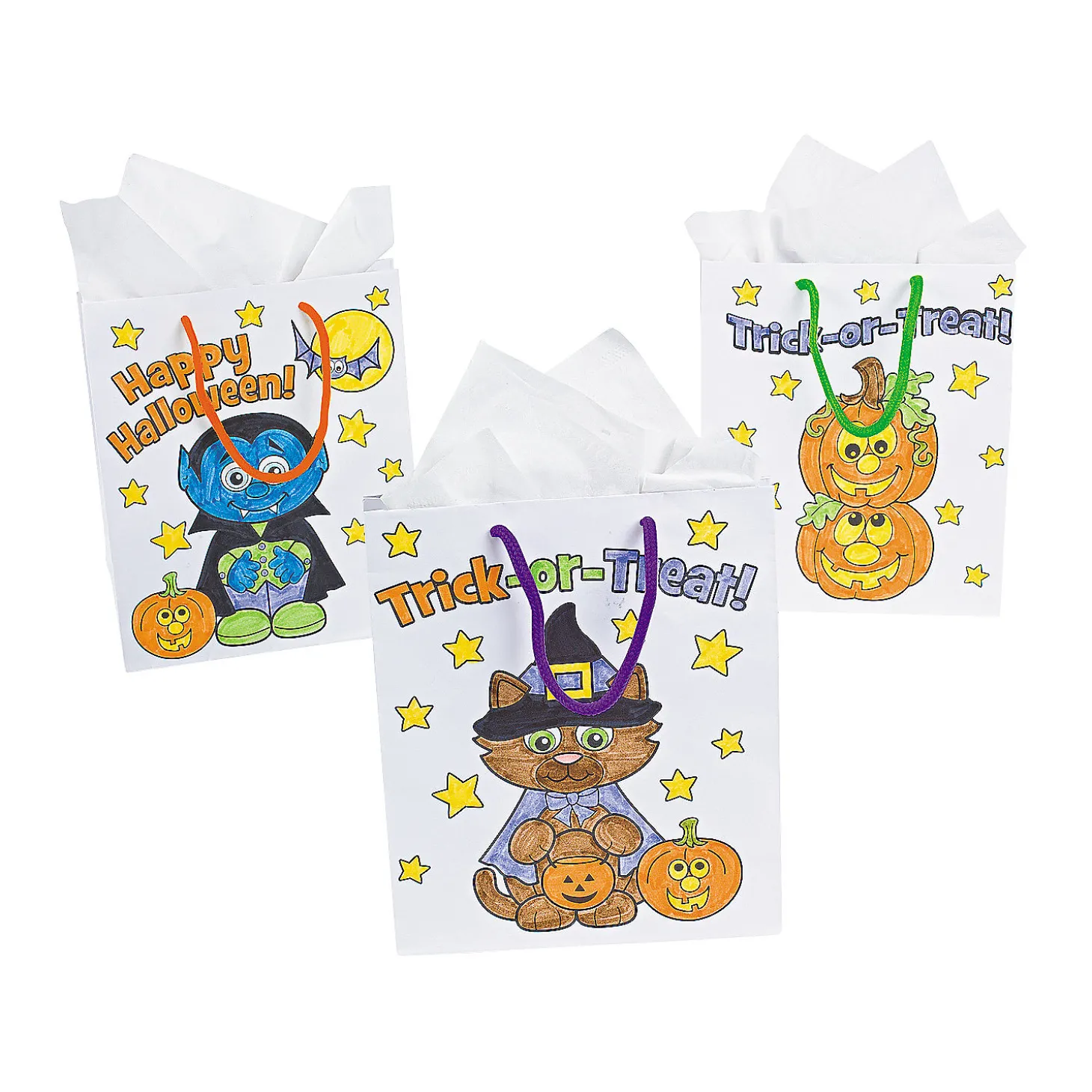 Color Your Own Medium Halloween Gift Bags - 12 Pc.
