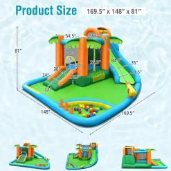 Costway Inflatable Water Slide Park Kid Bounce House W/ Upgraded Handrail & 780W Blower