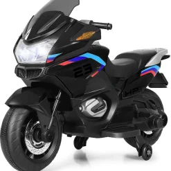 Costway 12V Kids Ride On Motorcycle Electric Motor Bike W/ Training Wheels & Light Black