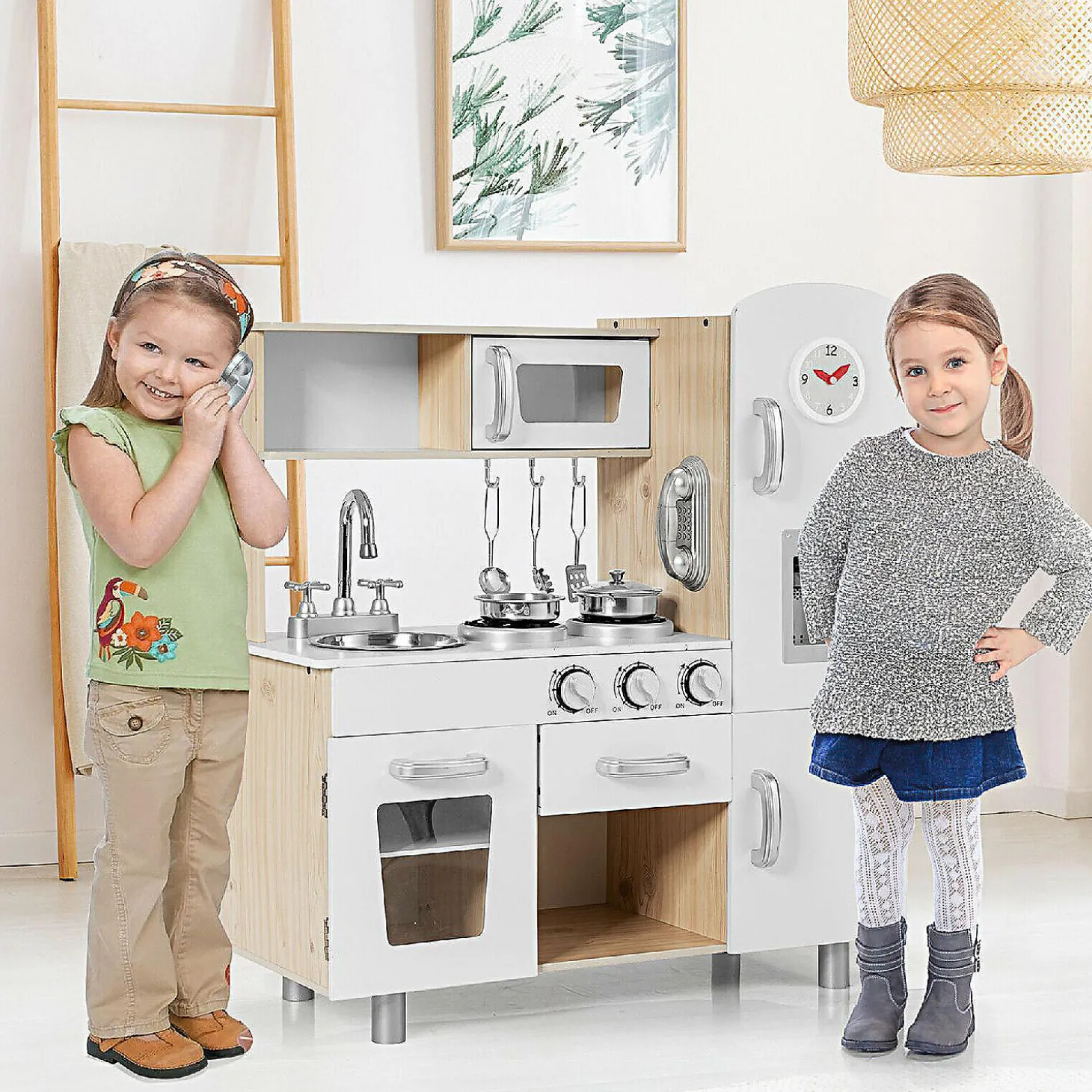 Costway Vintage Play Kitchen Pretend Kids Cooking Playset Toys W/Water Dispense