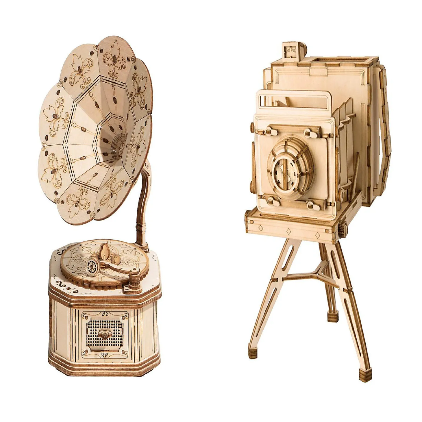 Diy 3D Puzzle 2 Pack Vintage Camera And Gramophone