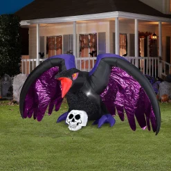 Gemmy Airblown Mixed Media Crow With Skull Scene 4.5 Ft Tall Black