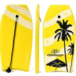 Goplus 41'' Lightweight Super Bodyboard Surfing W/Leash Ixpe Deck Eps Core Boarding Yellow