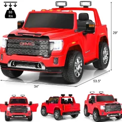 Goplus 12V 2-Seater Licensed Gmc Ride On Truck Rc Electric Car W/Storage Box Red