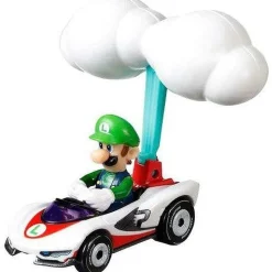 Hot Wheels Die-Cast Mario Kart Luigi In P-Wing Kart With Cloud Glider