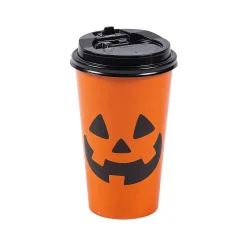 Jack-O'-Lantern Paper Coffee Cups With Lids - 12 Pc.