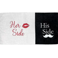 Kovot Her Side His Side Towel With Mustache And Red Lips. For Mr. And Mrs. Beach Or Bath, 30 Inch X 56 Inch