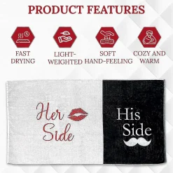 Kovot Her Side His Side Towel With Mustache And Red Lips. For Mr. And Mrs. Beach Or Bath, 30 Inch X 56 Inch